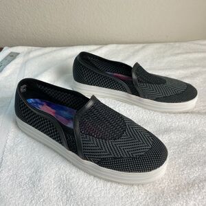 Skechers Double Up Slip On Sneakers Mens 11 Black White Platform Mesh